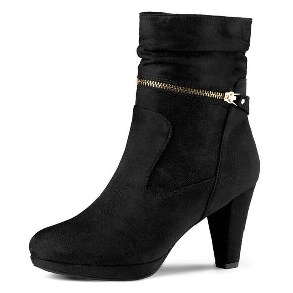 Allegra K Women's Ankle Zip Platform High Heel Boots Mid Calf SZ 6.5 Womens Shoe - Picture 1 of 6